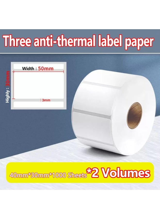 AoMige Thermal Labels Barcode Label Stickers, Blank Label Making Tape & Fold Shipping Printer Label Sheets, Shipping Parcel Adhesive Postage Postage Labels (2 Rolls 2000 pcs, 1.96" x 1.18" (50x30mm) - Image 2